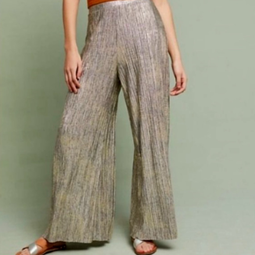 Anthropologie Elevenses Silver Palazzo Pants